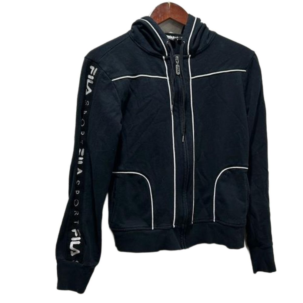 FILA sport zipper down sweater black  GUC size L.